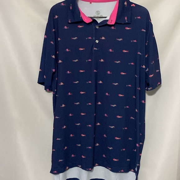 SCALES MENS SIZE LARGE GOLF POLO SHIRT BLUE MULTICOLOR FISH DESIGN  LONGER BACK - Picture 7 of 13